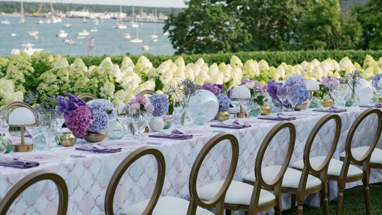 Martha’s Vineyard Destination Wedding tablescape. Designed by  JWennes Events.