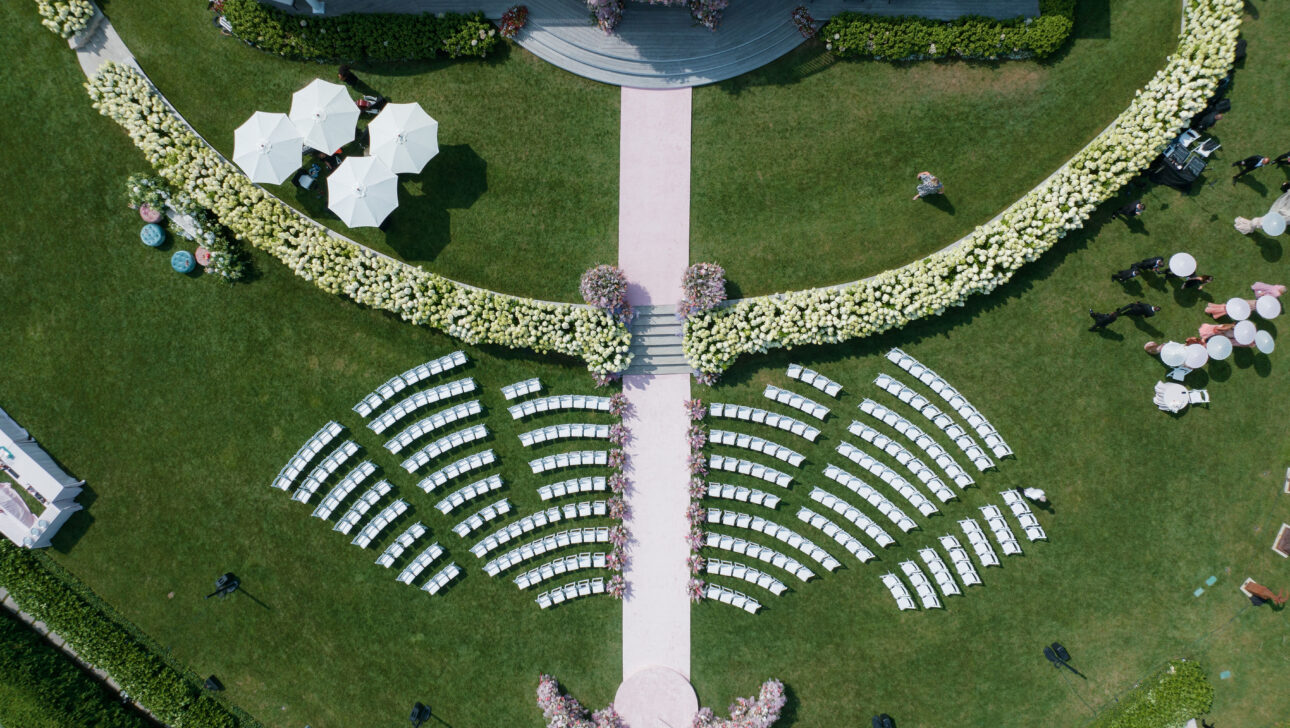 Martha's Vineyard Destination Wedding Ceremony Decor. Designed by  JWennes Events.