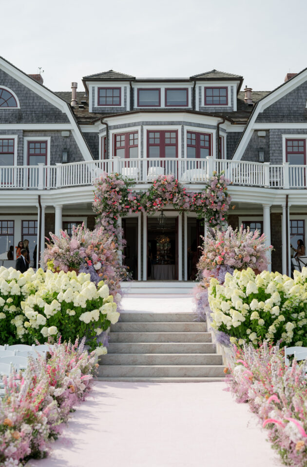 Martha's Vineyard wedding ceremony floral decor. Designed by  JWennes Events.
