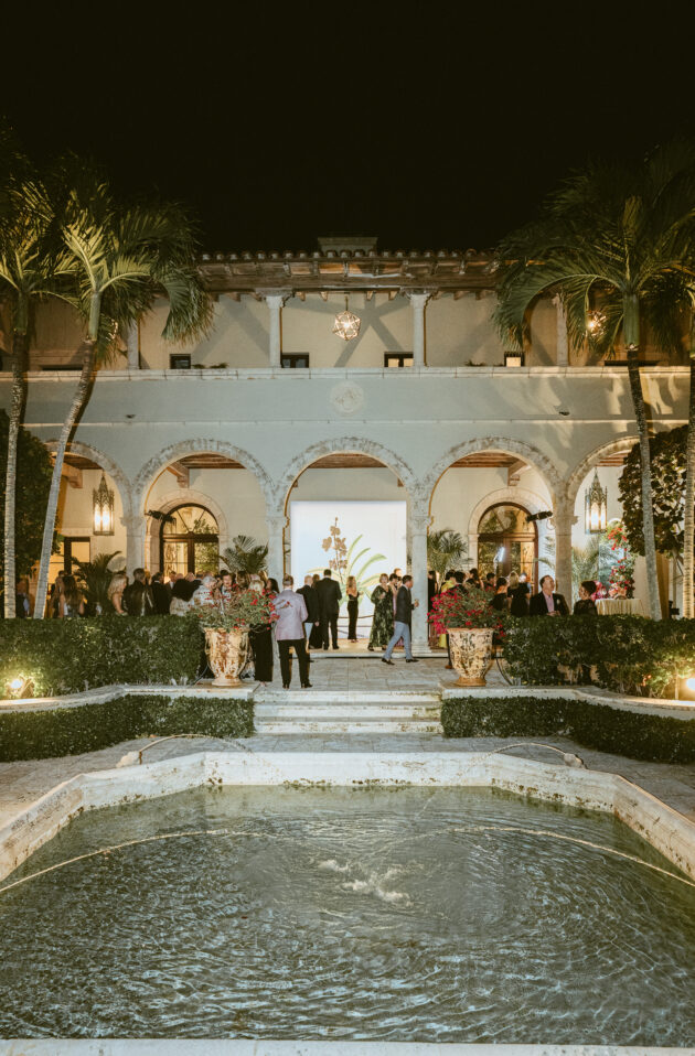 The exclusive amfAR Palm Beach Gala event with courtyard cocktail hour designed by  JWennes Events.